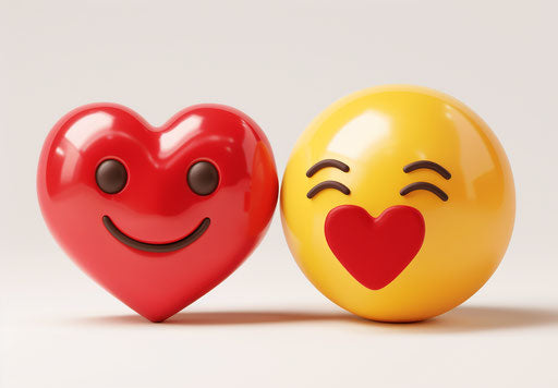 Two smiling emojis with heart and in love, white background