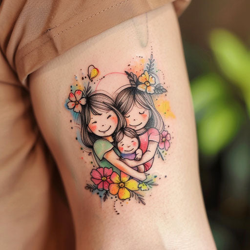 Watercolor pastel tattoo for three children