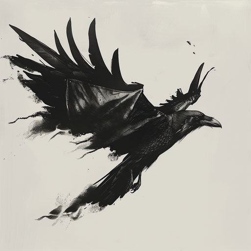 Black flag transforming into flying raven