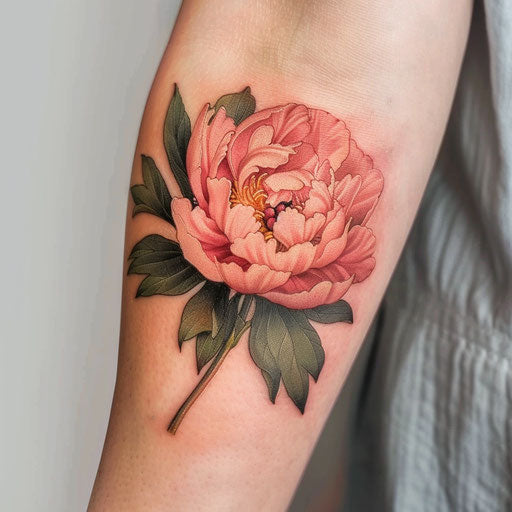 Realistic peony flower tattoo in full color