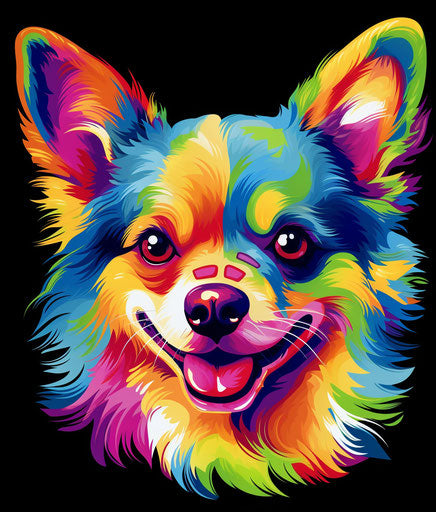 Rainbow-colored dog, caricature style, airbrush art