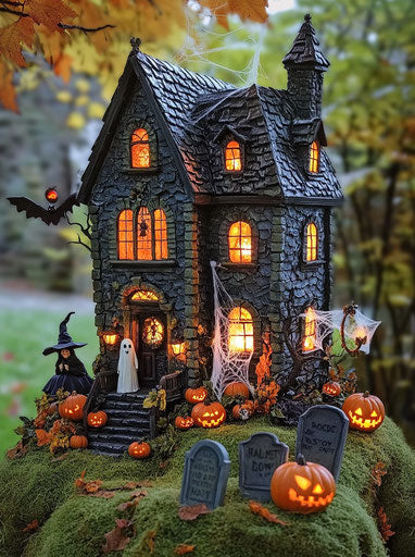 Haunting atmosphere of Halloween decorations and spooky scene