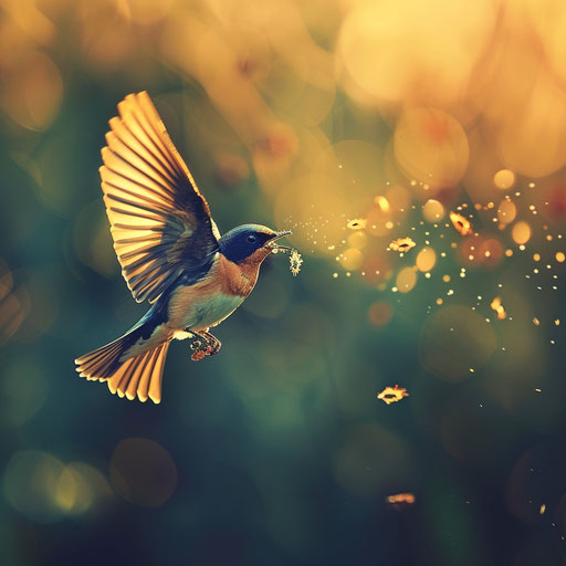 Barn swallow feeding on insects mid-air