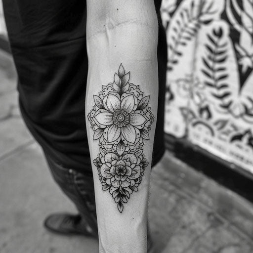 Floral mandala forearm tattoo for men