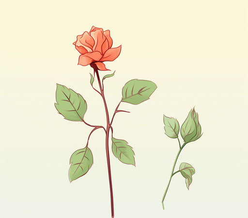 Easy to draw flower and leaves, light red and light green style, simplistic cartoon, caffenol developing 91:80