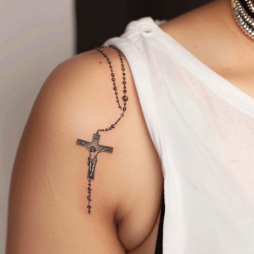 Modern rosary tattoo design
