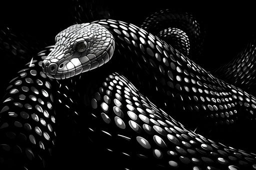 Snake in black and white with a tail, net art style