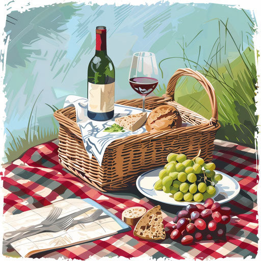 Picnic illustration with random background and vintage filter