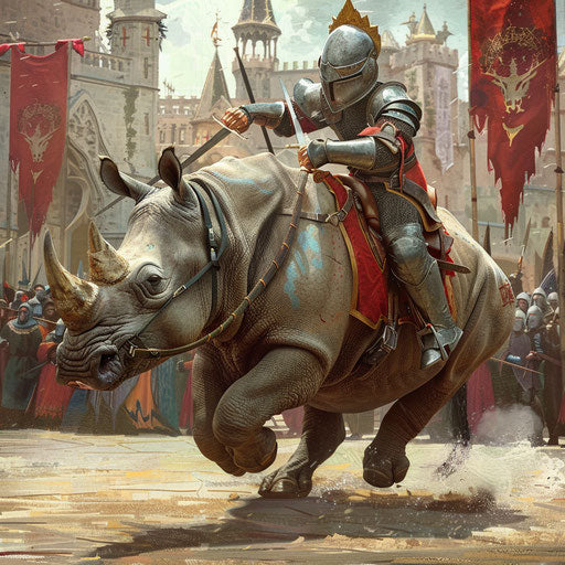 The noble rhino jousting before the medieval crowd