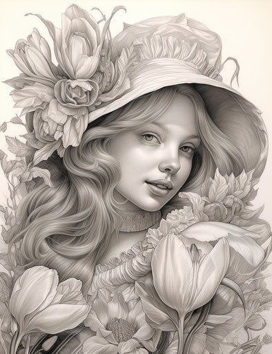 Printable coloring page with tulips, delicate style