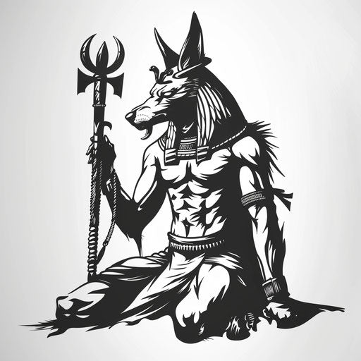 Anubis with a scepter, hand-drawn stencil style