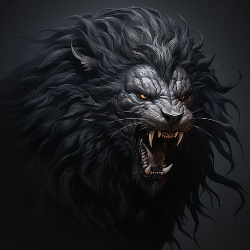Black lion with claw pattern, ominous vibe style, harsh angles