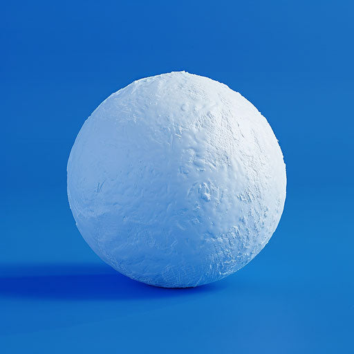 On a flat, royal blue background, a photo realistic snowball clipart shines with enhanced vibrancy and clear contours