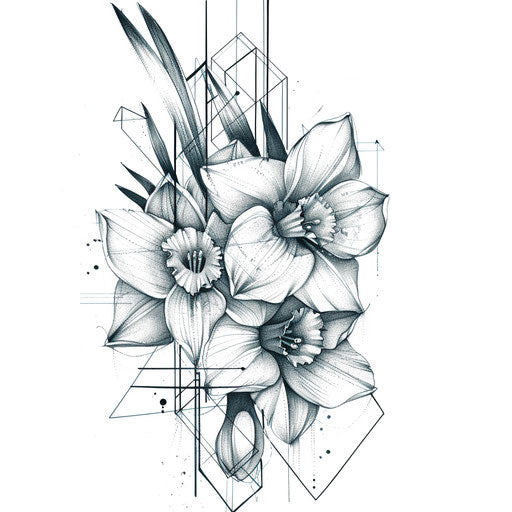 Modern abstract tattoo design with Narcissus and shapes