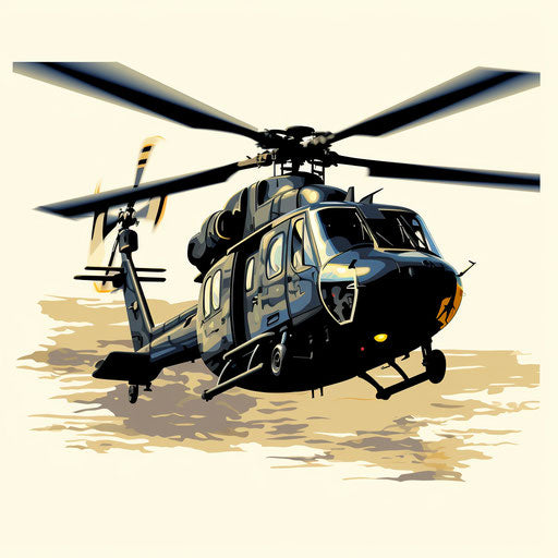 Helicopter clipart in the style of Chiaroscuro Art, on white background
