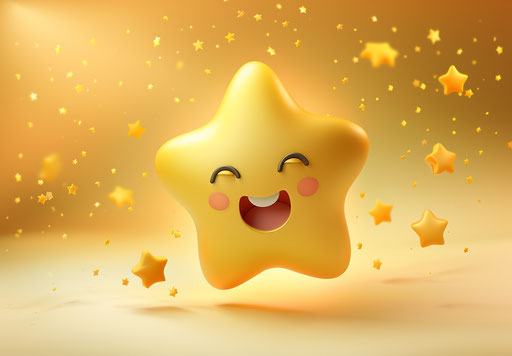 Animated happy emoji with flying stars