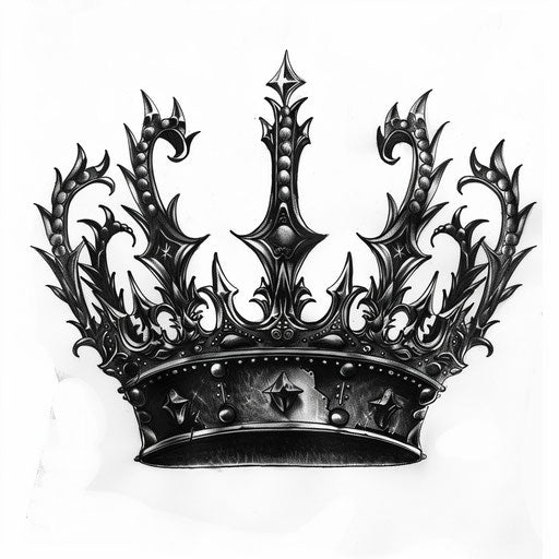 Gothic style queen crown tattoo design, dark themes