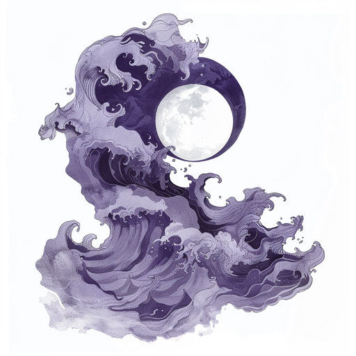 Cancer zodiac sign merging with waves and moon in minimalist style