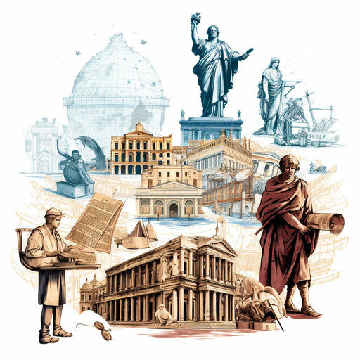 Social studies clipart in the style of Chiaroscuro Art, on a white background