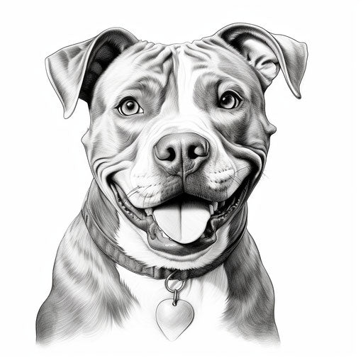 Pit Bull Coloring Page for Kids, Realistic Chiaroscuro Style
