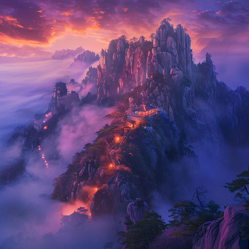 Mount Tai at dusk with vibrant colors