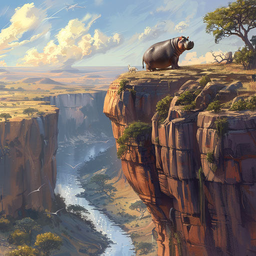 Hippo on cliff, majestic African landscape