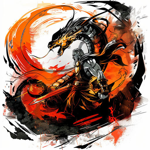 Epic battle with a serpent in dynamic clipart style