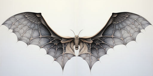 Bat wings on white, exaggerated anatomy, sculptural reductionism