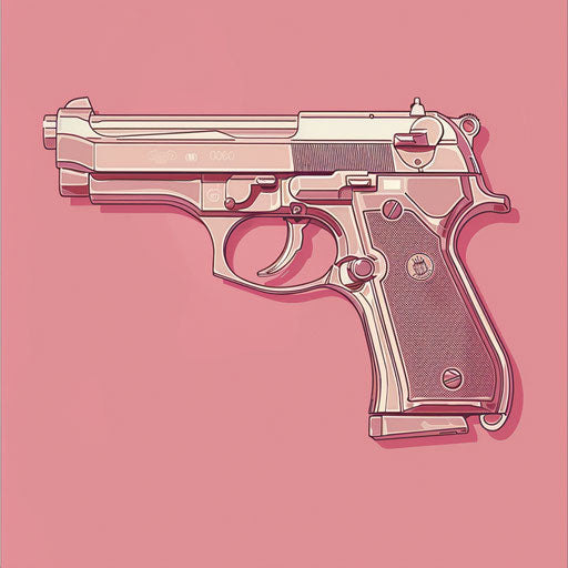 Dusky rose background with realistic gun illustration