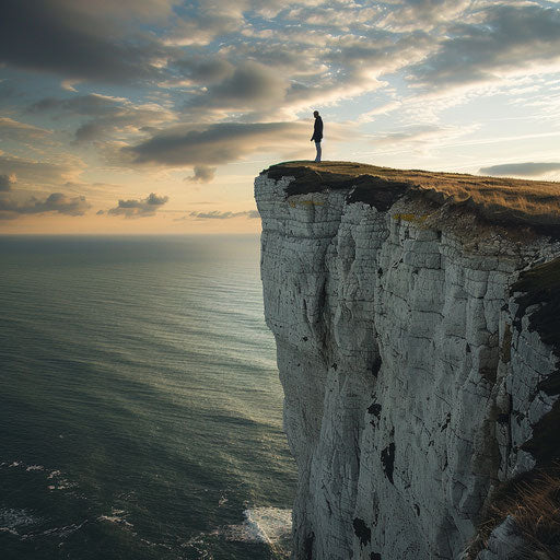 White Cliffs of Dover with an adventurer standing on top