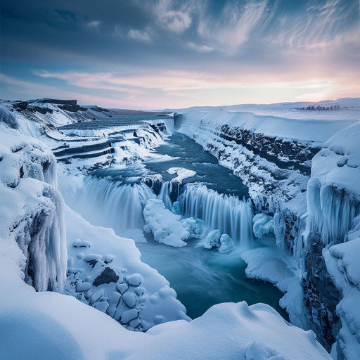 Gullfoss Falls, Iceland, icy winter, Chris Burkard style