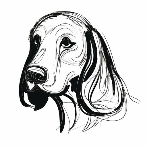 Black and white dog head, basset and matisse style