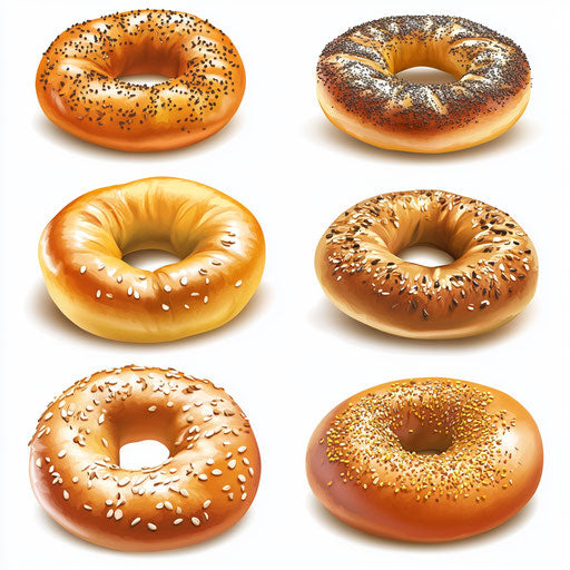 Realistic clipart of bagels, high resolution, isolated background