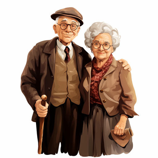 Grandparents clipart in the style of Chiaroscuro Art, on white background