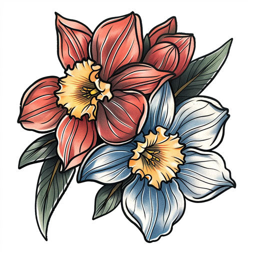 Bold and colorful Narcissus flower tattoo design