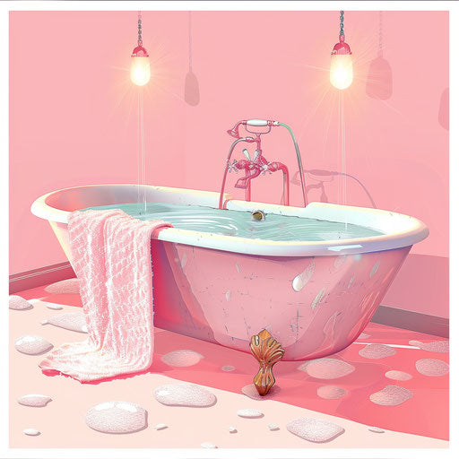 Realistic bath illustration with flat random background