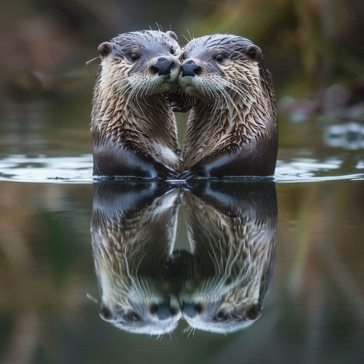 Otter and its reflection creating a heart in still water