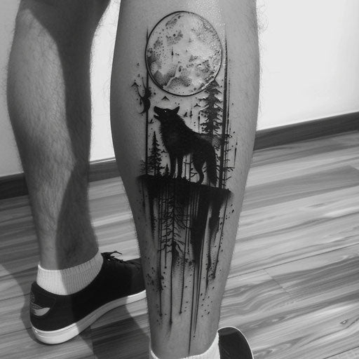 Spiritual tattoos of a wolf howling at the moon