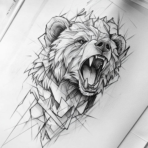 Cool forearm tattoo sketch with roaring bear in detailed linework