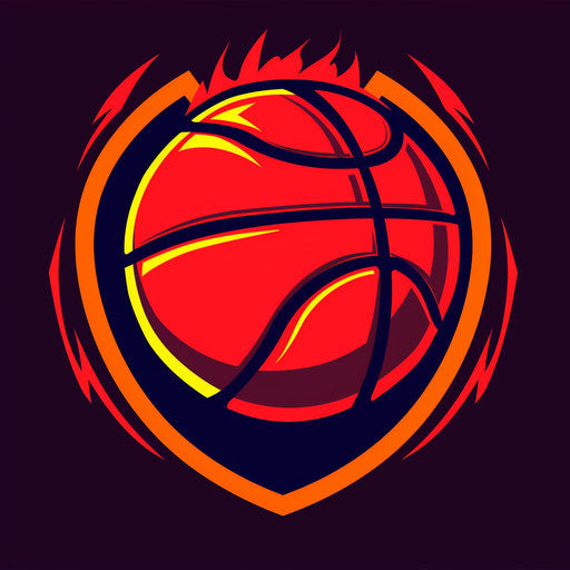 Basketball logo with shield design on vibrant red background