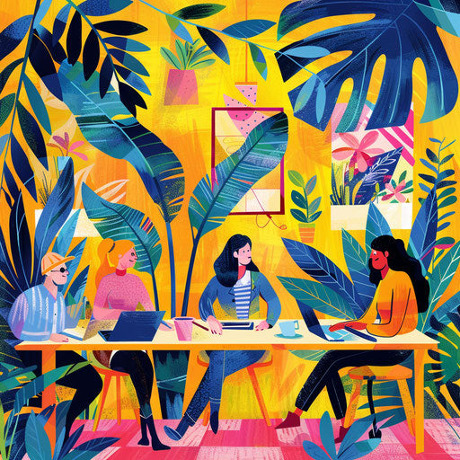 Marketing team crafting a campaign in a vibrant office