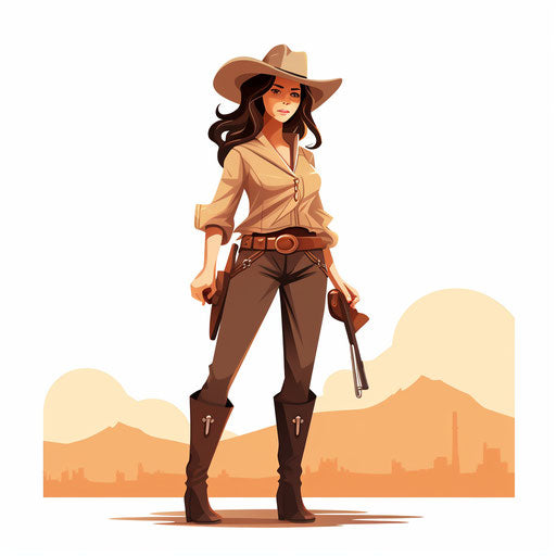 Minimalist style cowgirl clipart on white background