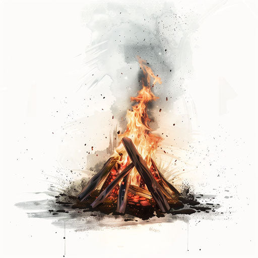 Bonfire clipart in photo realistic style on flat white background