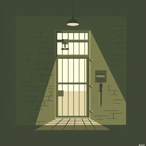 Realistic jail clipart with flat, muted olive background