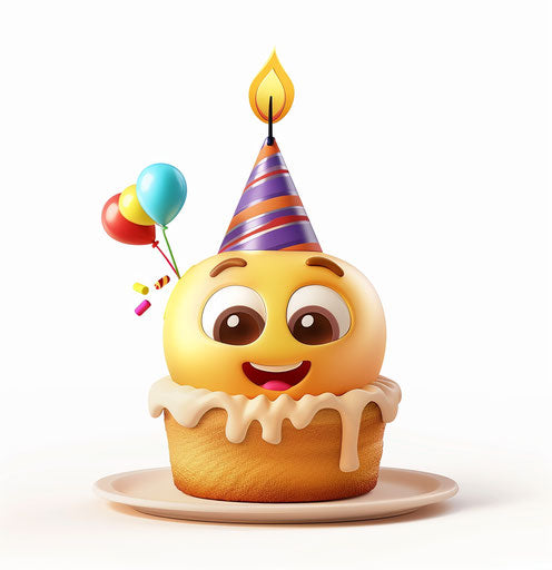 Happy birthday with a smiling face and a cake