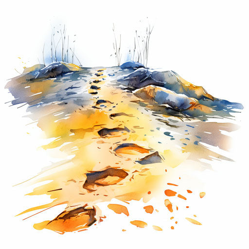 Illustrated footprints in the style of oil painting, on a white background