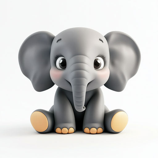 3D elephant on flat white background, realistic style