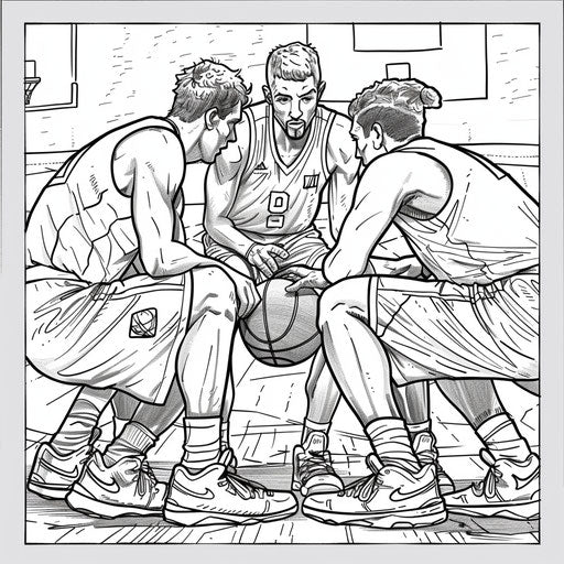 Basketball team huddling before the game