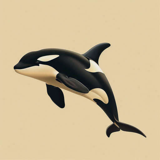 Orca clipart in a realistic depiction with a flat, muted olive background, focusing on soft gradients and refined linework