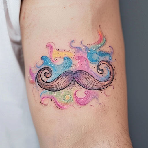 Dapper mustache tattoo sketch with pastel hues